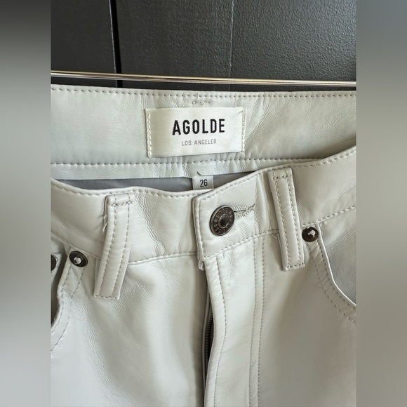 NWT• Agolde 90s Pinch Waist Light Grey Leather Pant • 26 - Picture 6 of 8
